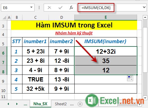Hàm IMSUM trong Excel 4