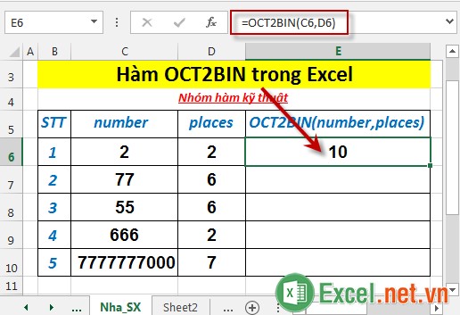 Hàm OCT2BIN trong Excel 3