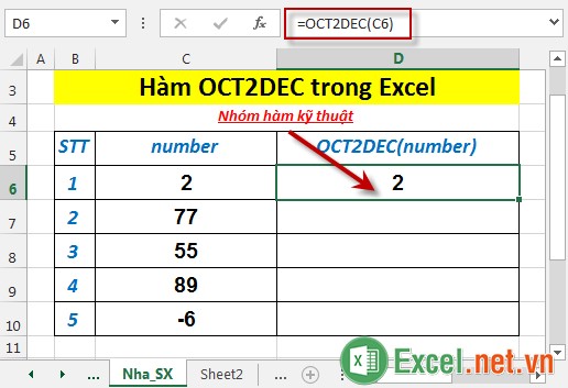 Hàm OCT2DEC trong Excel 3