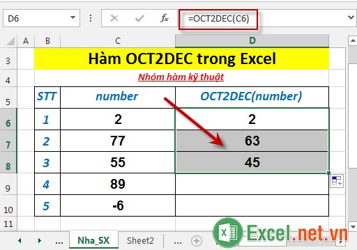 Hàm OCT2DEC trong Excel 4