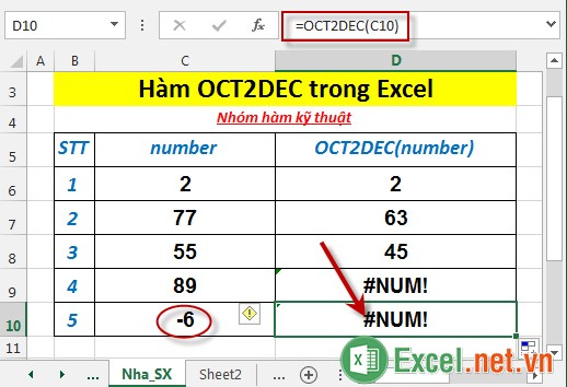 Hàm OCT2DEC trong Excel 6