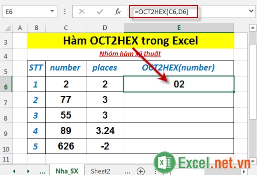 Hàm OCT2HEX trong Excel 3