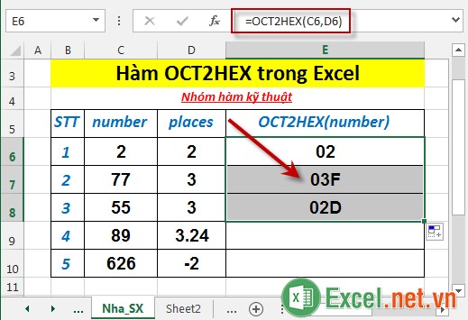 Hàm OCT2HEX trong Excel 4