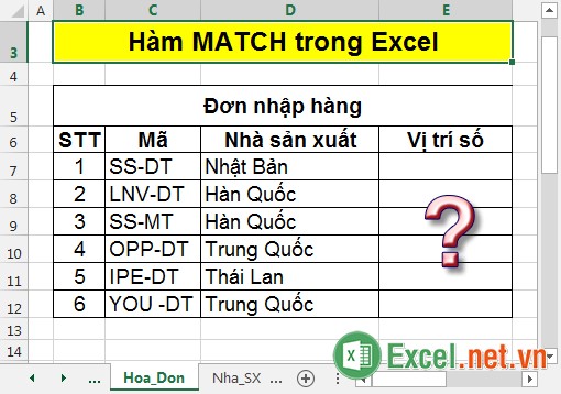 Hàm Match - Hàm thực hiện tìm số thứ tự của 1 giá trị trong Excel