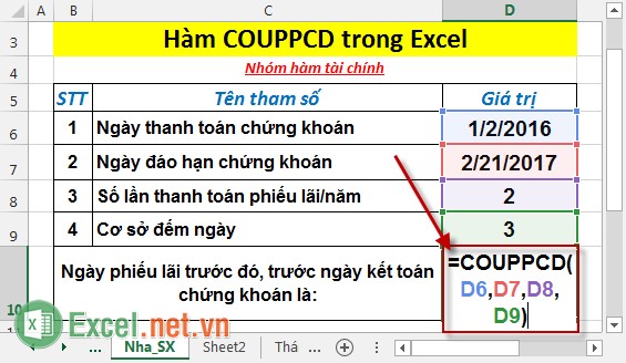 Hàm COUPPCD - Hàm trả về ngày phiếu lãi trước đó, trước ngày kết toán của chứng khoán trong Excel
