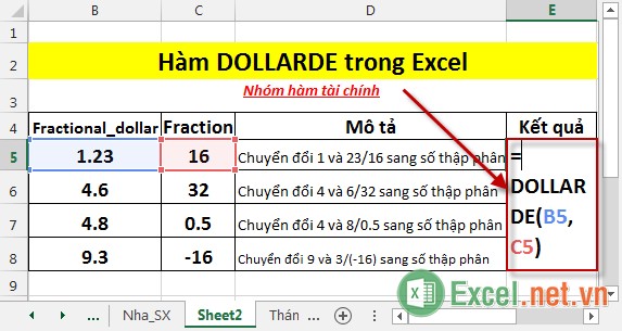 Hàm DOLLARDE - Hàm thực hiện chuyển đổi 1 giá đô la dưới dạng phân số sang dạng số thập phân trong Excel