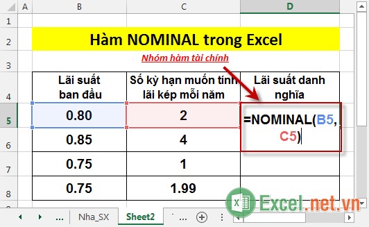 Hàm NOMINAL - Hàm trả về lãi suất danh nghĩa hàng năm trong Excel