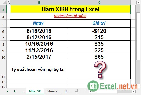 Hàm XIRR - Hàm trả về tỷ suất hoàn vốn nội bộ của một lịch biểu dòng tiền mặt không nhất thiết phải theo định kỳ trong Excel