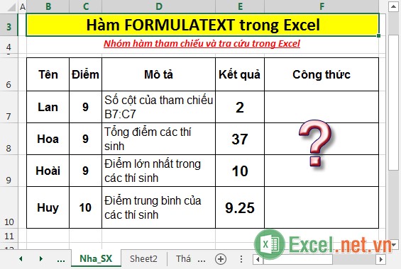 Hàm FORMULATEXT - Hàm trả về công thức ở dạng chuỗi trong Excel