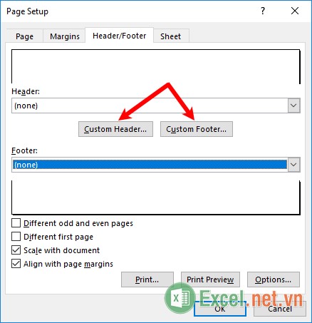 Tự thiết lập kiểu đánh số trang thì có thể chọn vào Custom Header hoặc Custom Footer