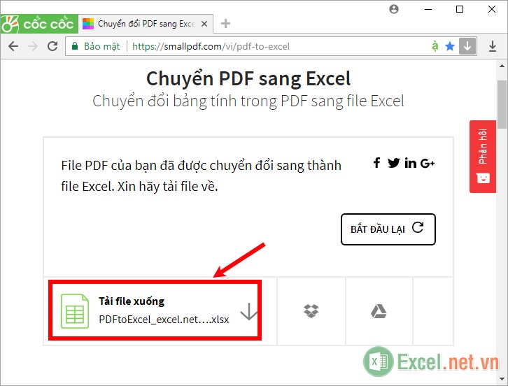 Nhấn chọn Tải file xuống để bắt đầu tải file Excel về máy tính
