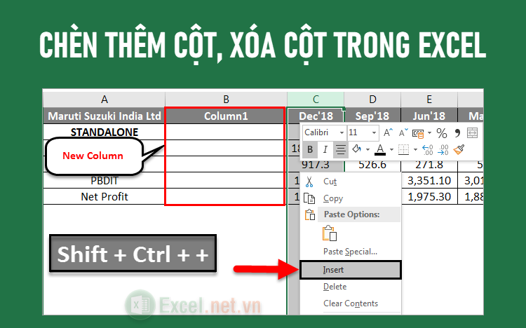 Cách chèn thêm cột, xóa cột trong Excel nhanh chóng, đơn giản