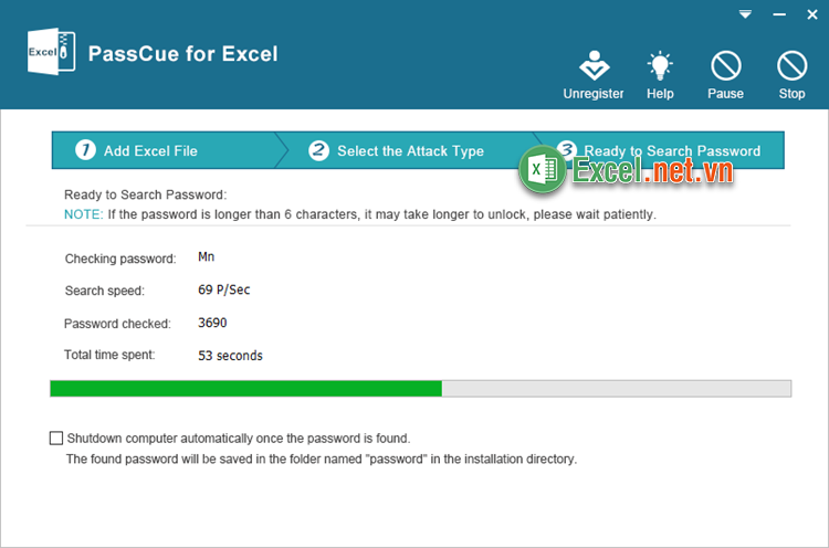 Chờ quá trình khôi phục mật khẩu file Excel bị khóa