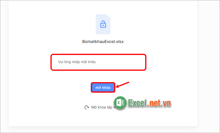 Nhập mật khẩu mở khóa file Excel và nhấn chọn mở khóa